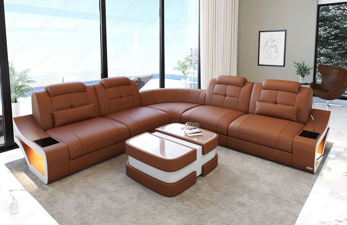 L Ledercouch Couch, Sofa lang Form L-Form LED-Beleuchtung Dreams Sofa mit Ecksofa Leder Elena Ledersofa