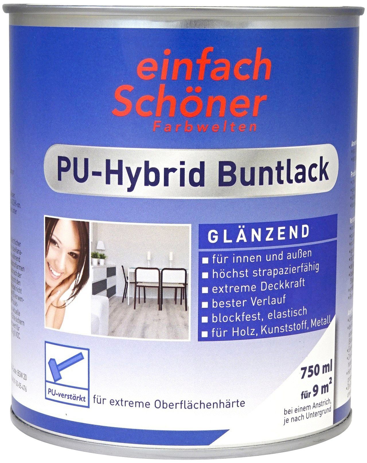 Wilckens Farben einfach Schöner Farbwelten Silbergrau, Buntlack einfach Schöner Acryl-Buntlack extrem Schokoladenbraun 0,75 Liter PU-Hybrid glänzend, deckend