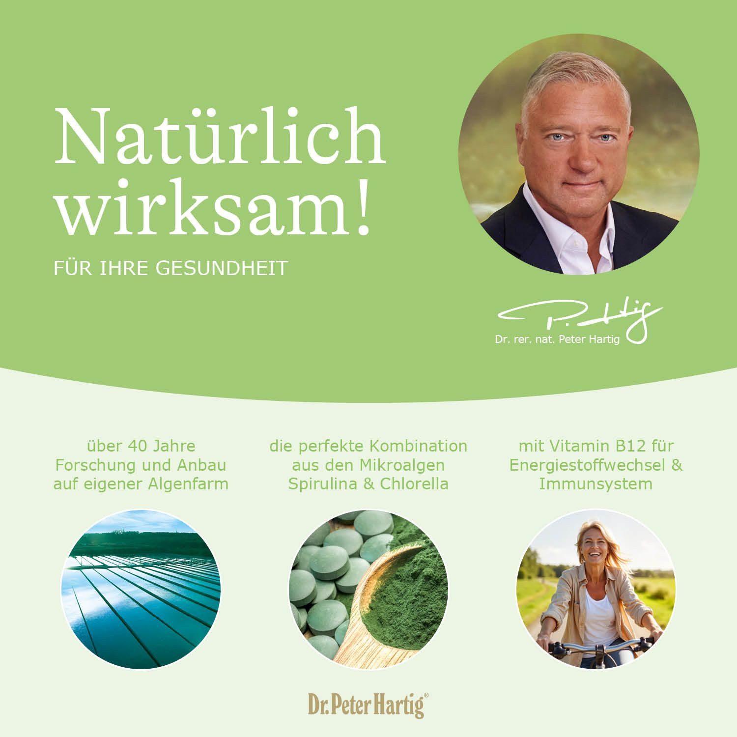 Dr. Peter Hartig Spirulina Chlorella, unterstützt normalen Energiestoffwechsel, Presslinge, 720 Presslinge, 60-Tages-Vorrat, à 288 g