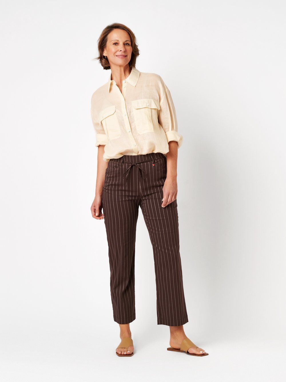 Relaxed by TONI Palazzohose Scarlet 3/4 mit feinen Streifen