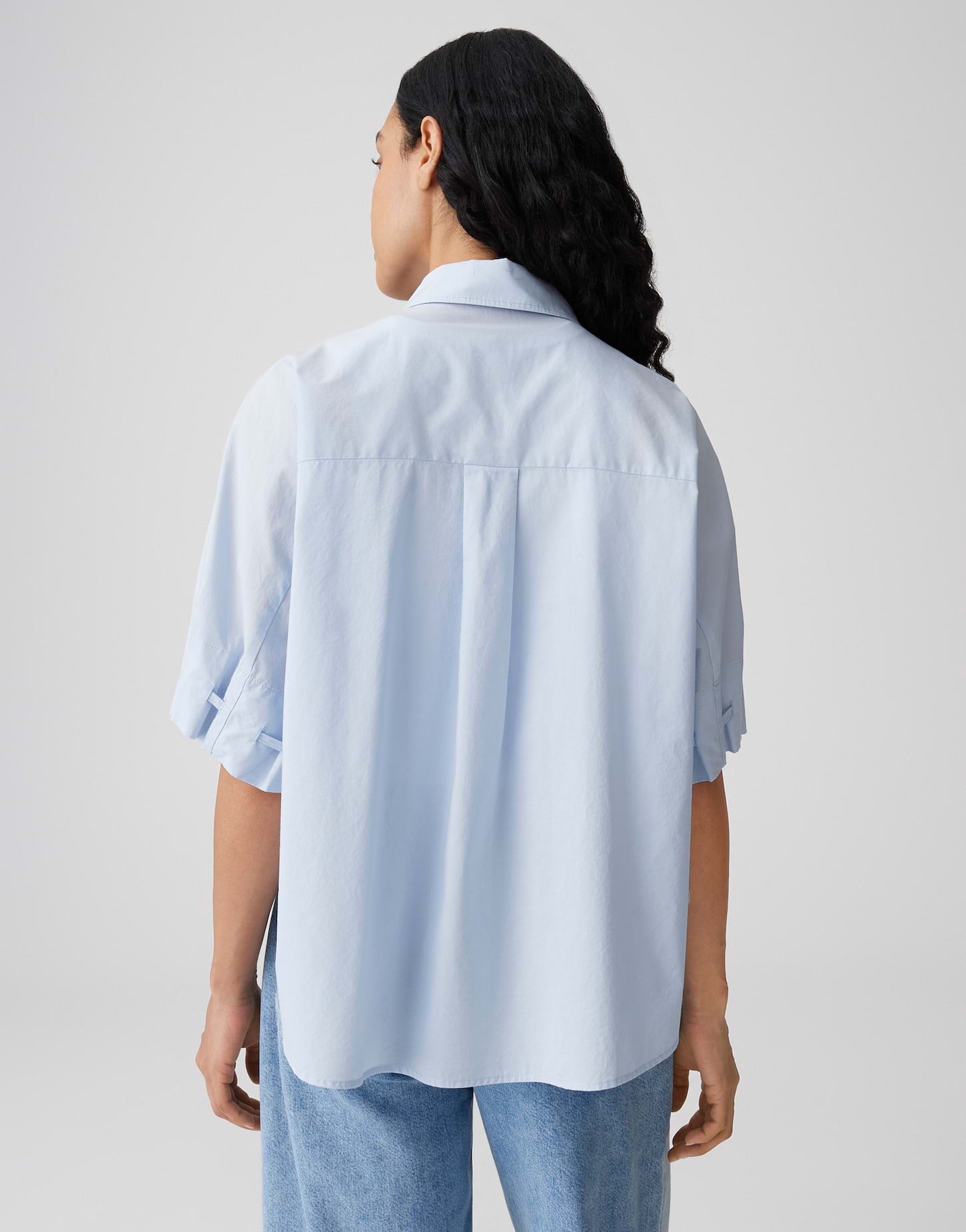 OPUS Kurzarmbluse Finoa aus Popelin mit weiter Passform Tunnelzug am Ärmelsaum, leichte Transparenz, glatter Griff, Casual