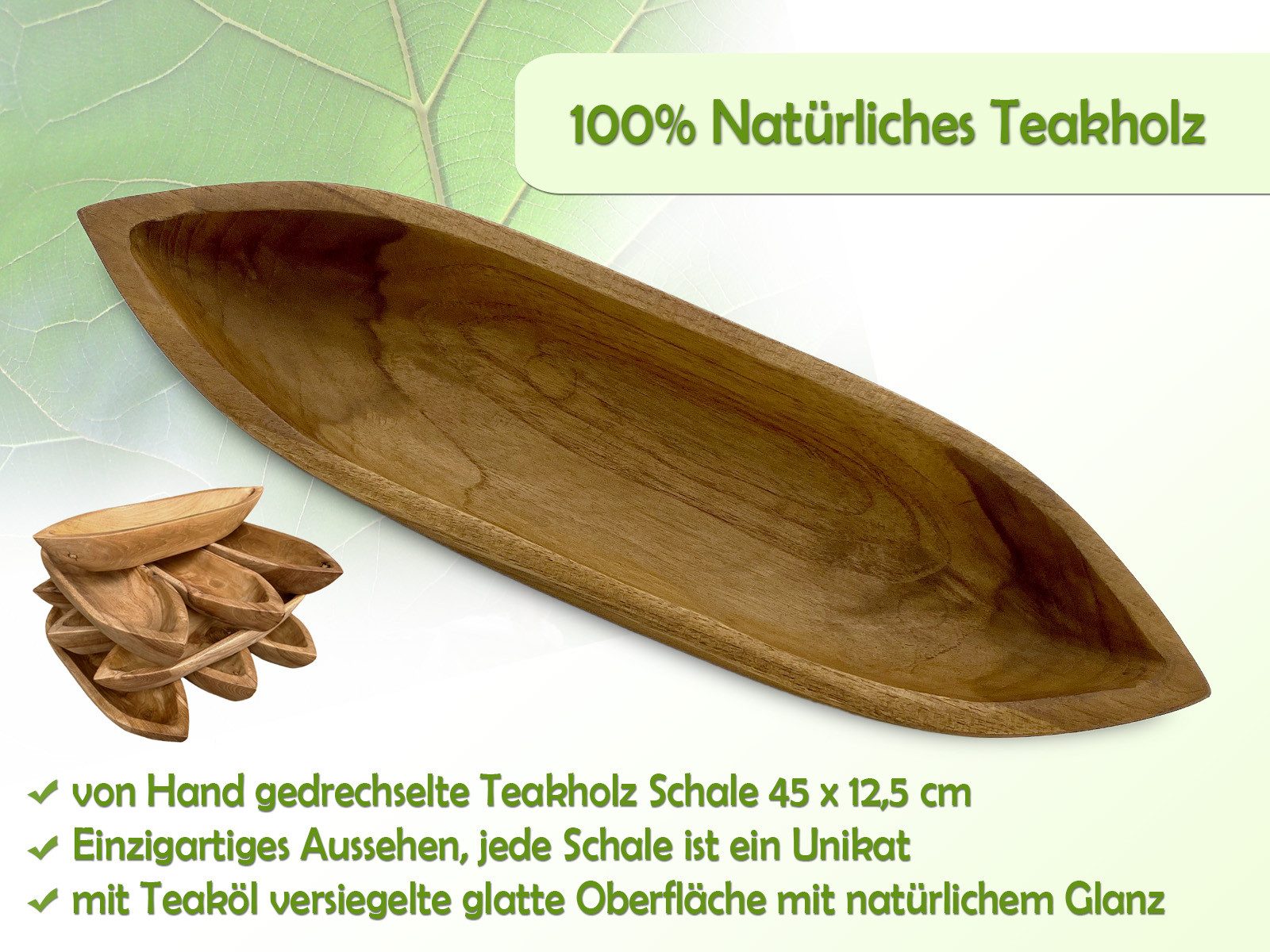 Amagohome Dekoschale Teakholz Schale 45x13cm bootförmig Einzigartiges Natur günstig online kaufen
