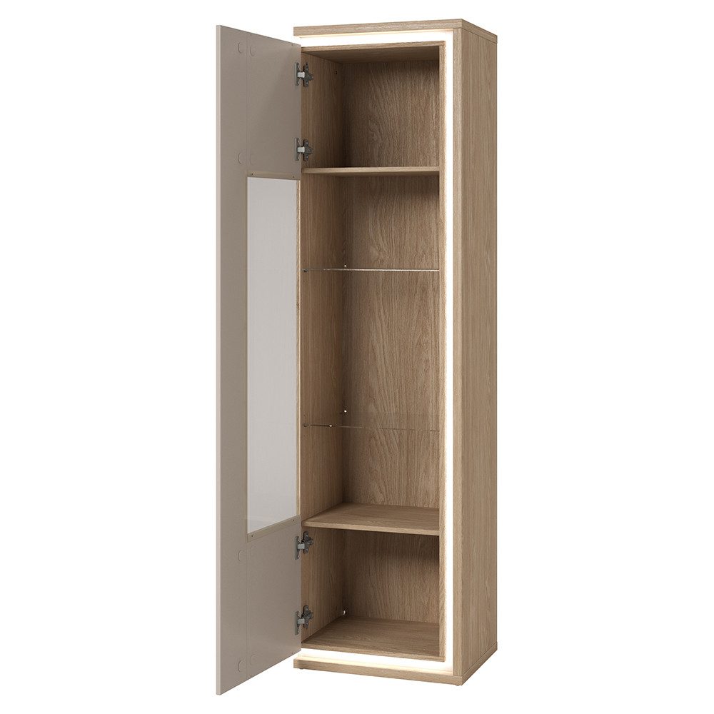 Lomadox Vitrine DRACHTEN-83 Vitrinenschrank Eiche kaschmir Modern 201cm hoc günstig online kaufen