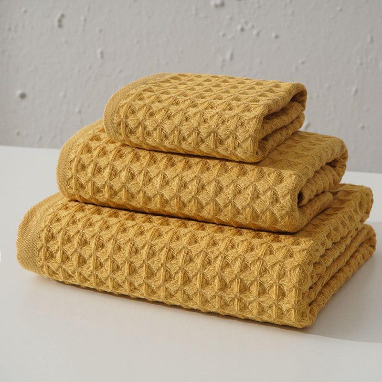 HOMEIDEAS Handtücher, Baumwolle (1-St), Schnelltrocknend - Waffelstruktur Gelb - 1 x Duschtuch | Alle Handtücher