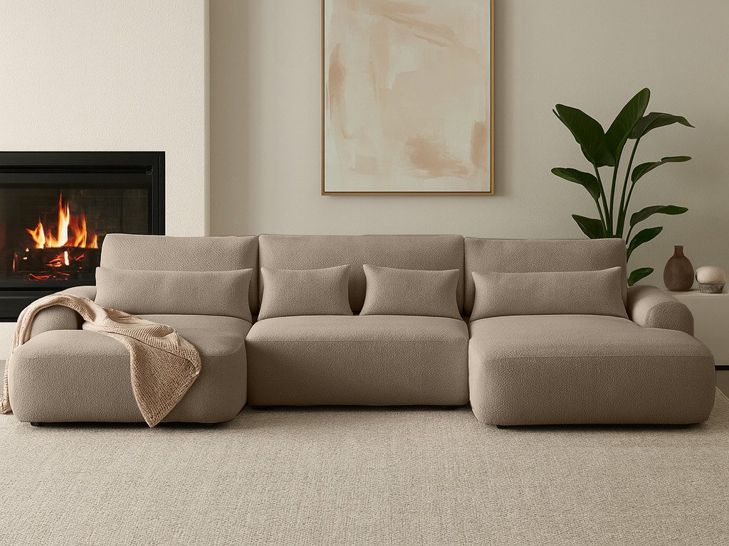 Beautysofa Ecksofa Oliver U-Form mit Schlaffunktion & Bettkasten, Großes Sofa mit Bouclé Stoff QUELLE, 6 Farben, Breite: 355 cm