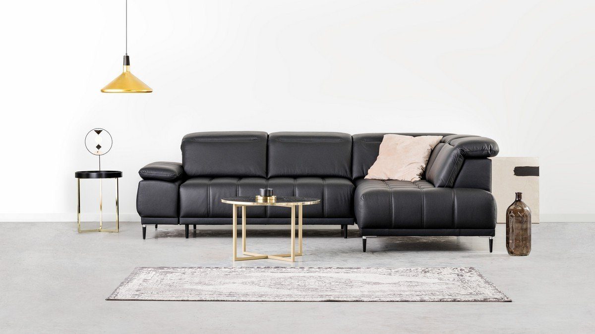 elektrische Sofa Mainz Ecksofa Echtleder, Sitztiefenverstellung schwarz, L-Form, Dreams