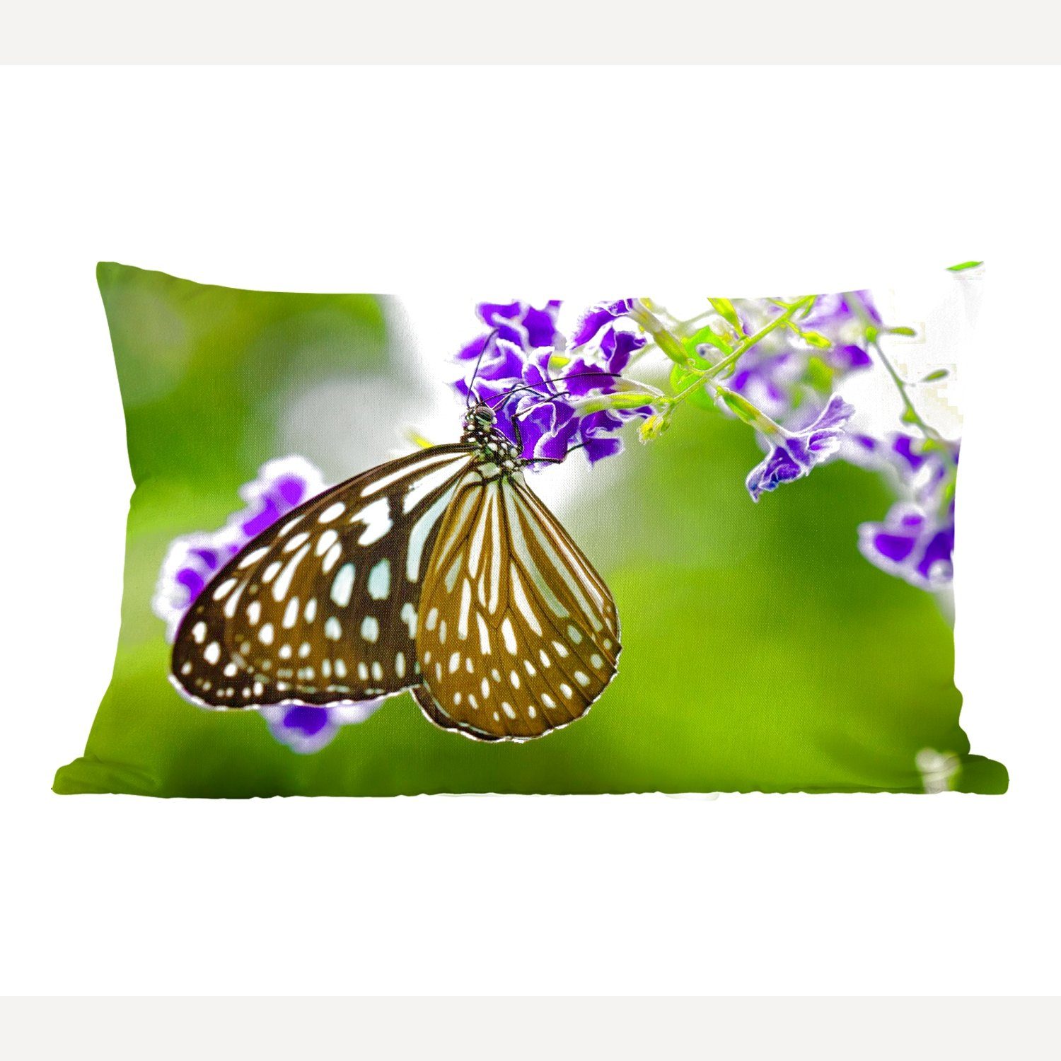 mit Wohzimmer - Dekoration, Schmetterling MuchoWow Dekokissen Zierkissen, - Lavendel Füllung, Botanisch, Schlafzimmer Dekokissen