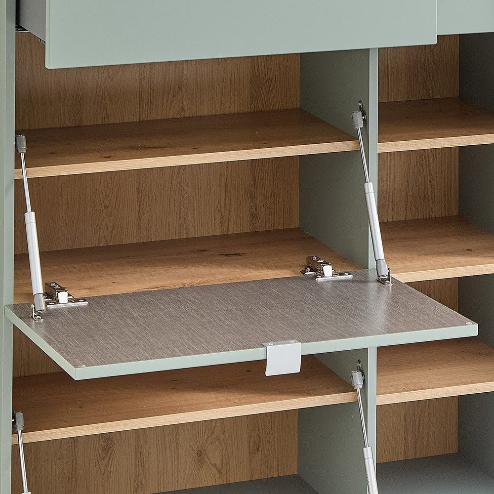 Lomadox Garderoben-Set BLISS-36, (Spar-Set, 3-St., Kommode Garderobenpaneel Spiegel), grün matt Eiche Kommode Garderobenpaneel Spiegel