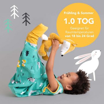 Schlummersack Kinderschlafsack, Bio Schlafsack mit Füßen und umklappbaren Bündchen, 1.0 Tog OEKO-TEX