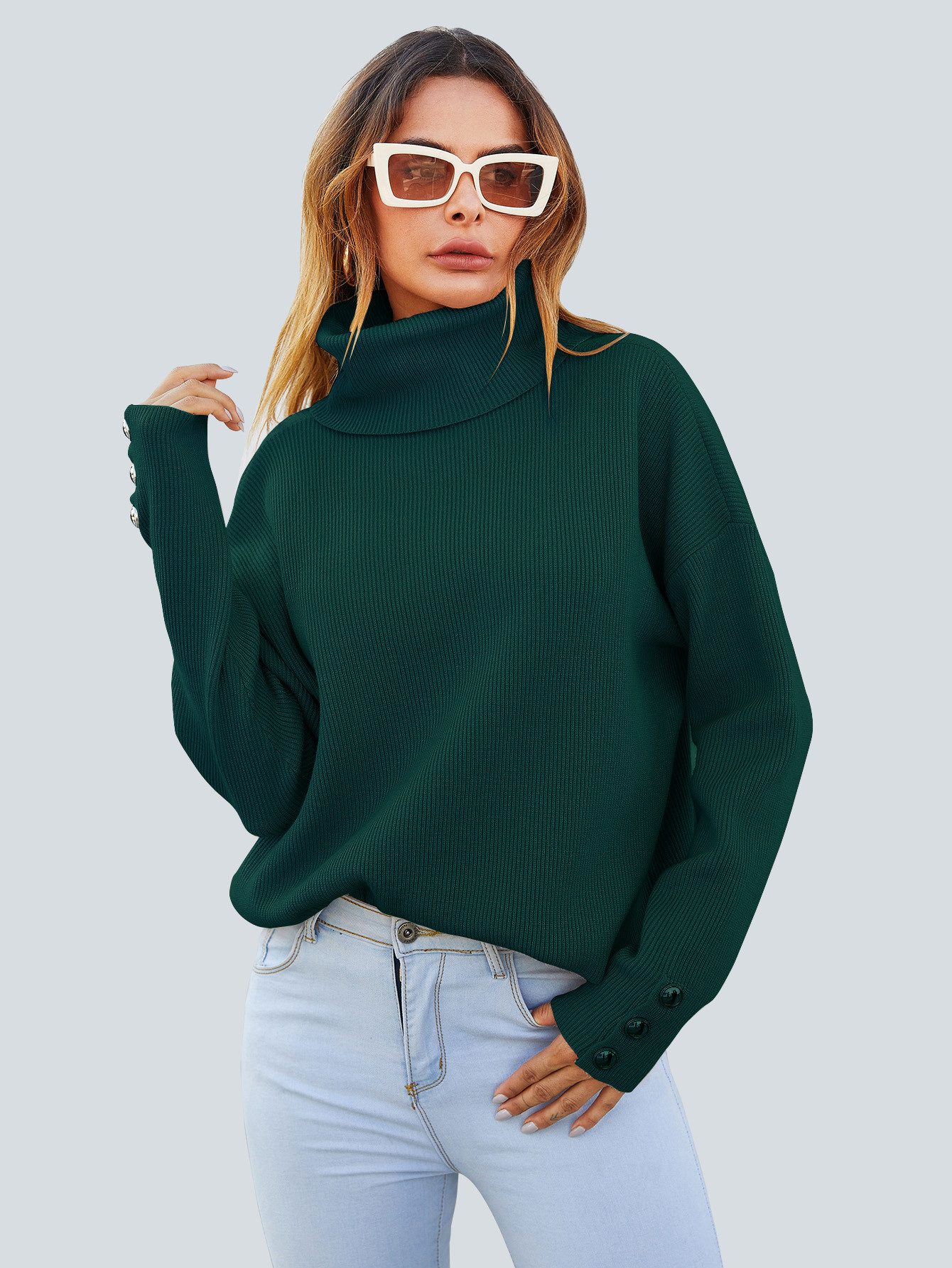 FS Collection Strickpullover Pulloveroberteil mit Knopfdetail am Ärmel und günstig online kaufen