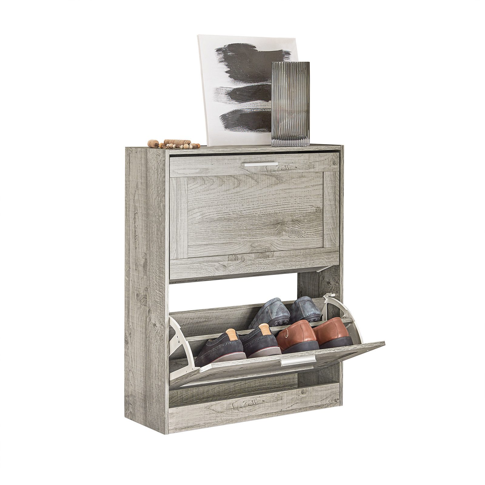 SoBuy Schuhschrank FSR137, Schuhkipper Schuhablage Schuhregal Schuhkommode mit 2 Klappen, Schuhschrank schmal, perfekt für schmale Flure, 12 Paar