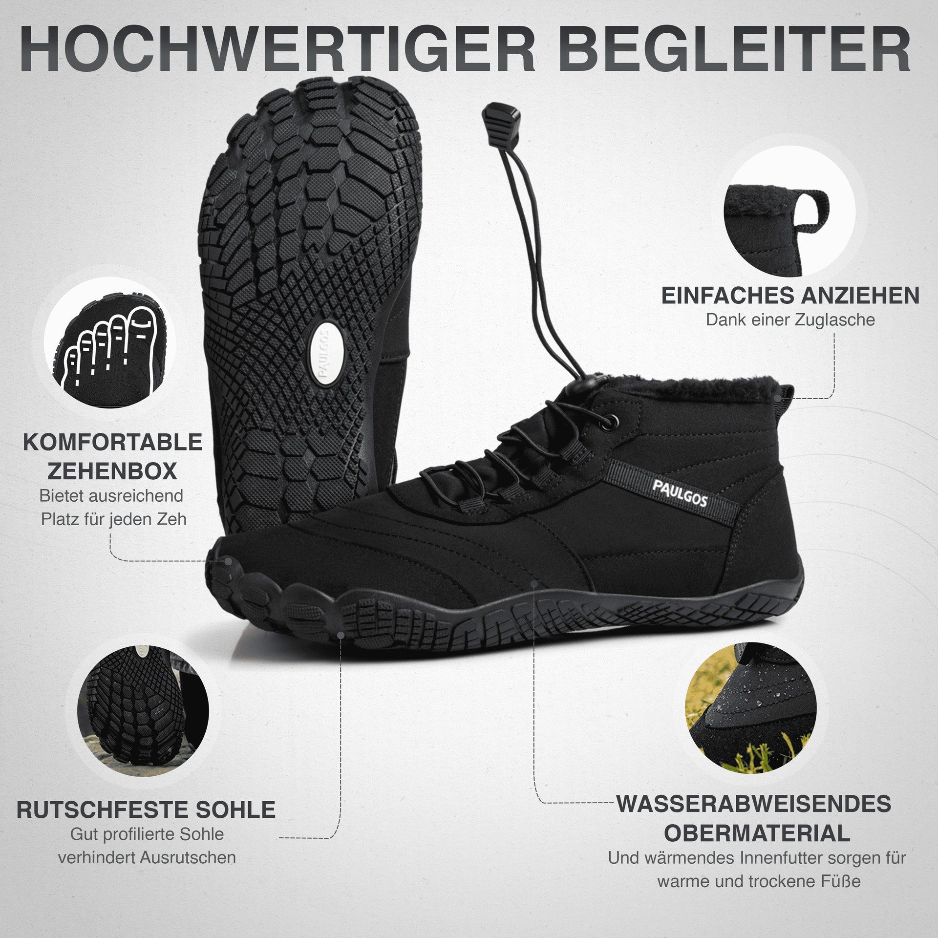 PAULGOS Winterbarfußschuhe, unisex, Größe 37-47 in 3 Farben Haferlschuh