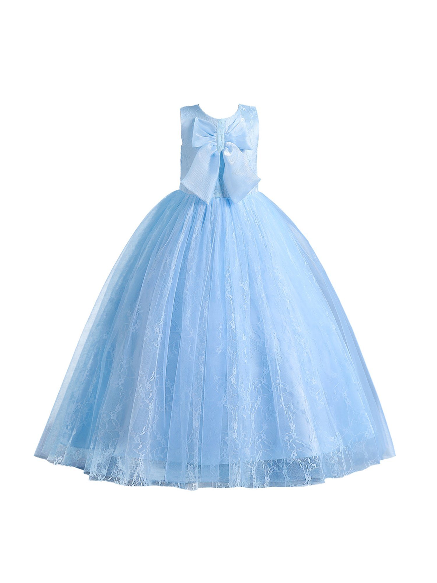 LAPA Abendkleid Mädchen Einfacher Bodenlanges Kleid Partykleid mit Spitze Blau