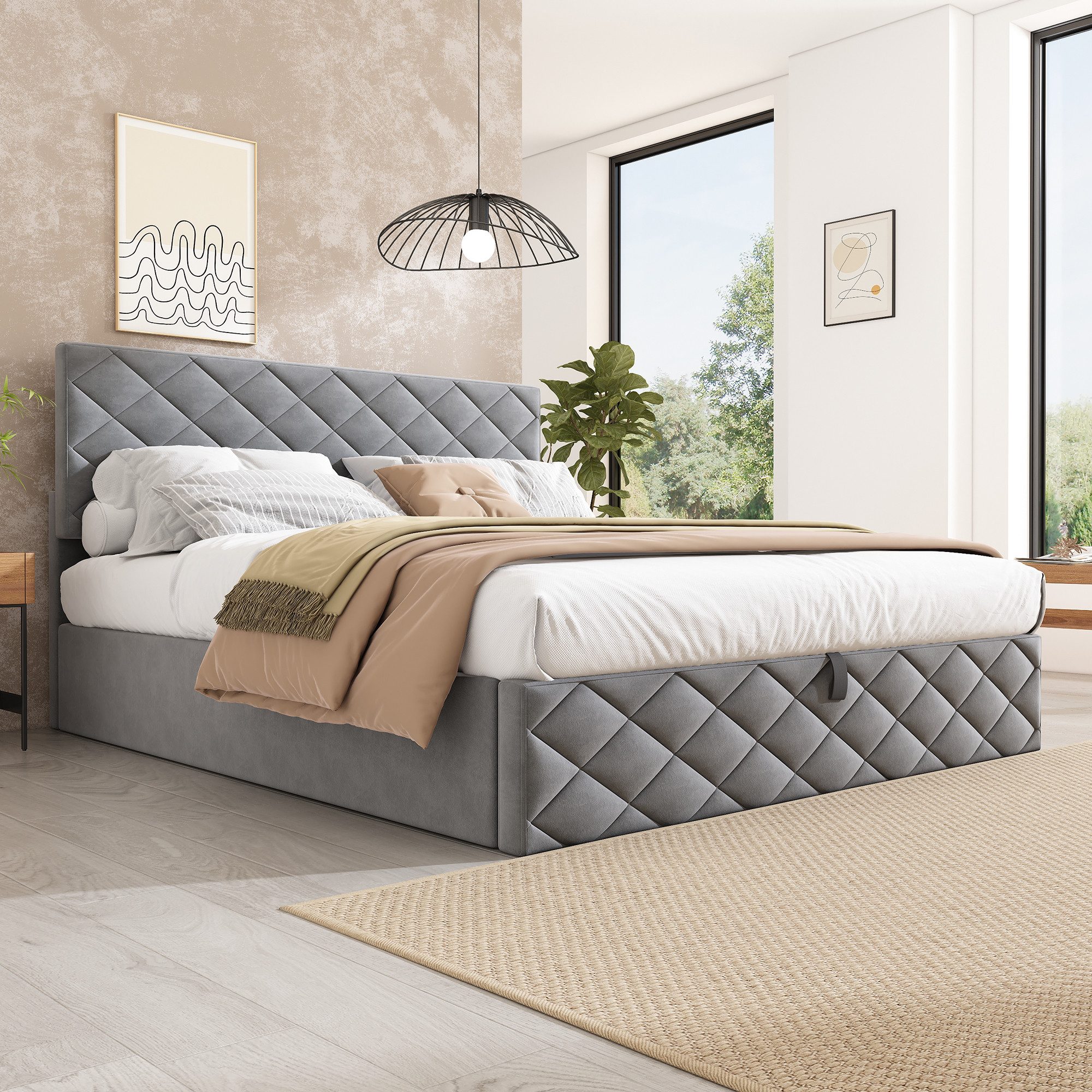 Flieks Polsterbett, Hydraulisches Funktionsbett Doppelbett Samt 140x200cm günstig online kaufen