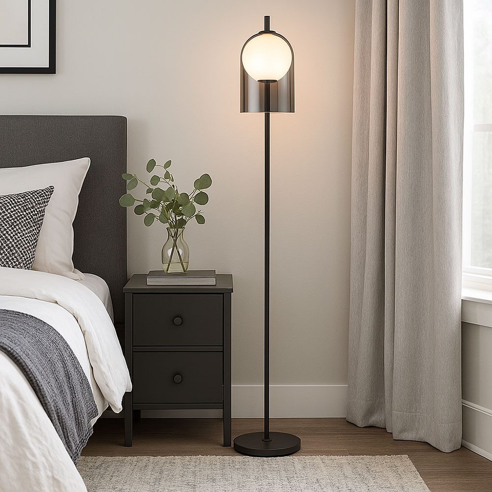 WOFI Stehlampe, Leuchtmittel nicht inklusive, Stehleuchte schwarz Standlampe Glas Stehlampe Wohnzimmer, Metall