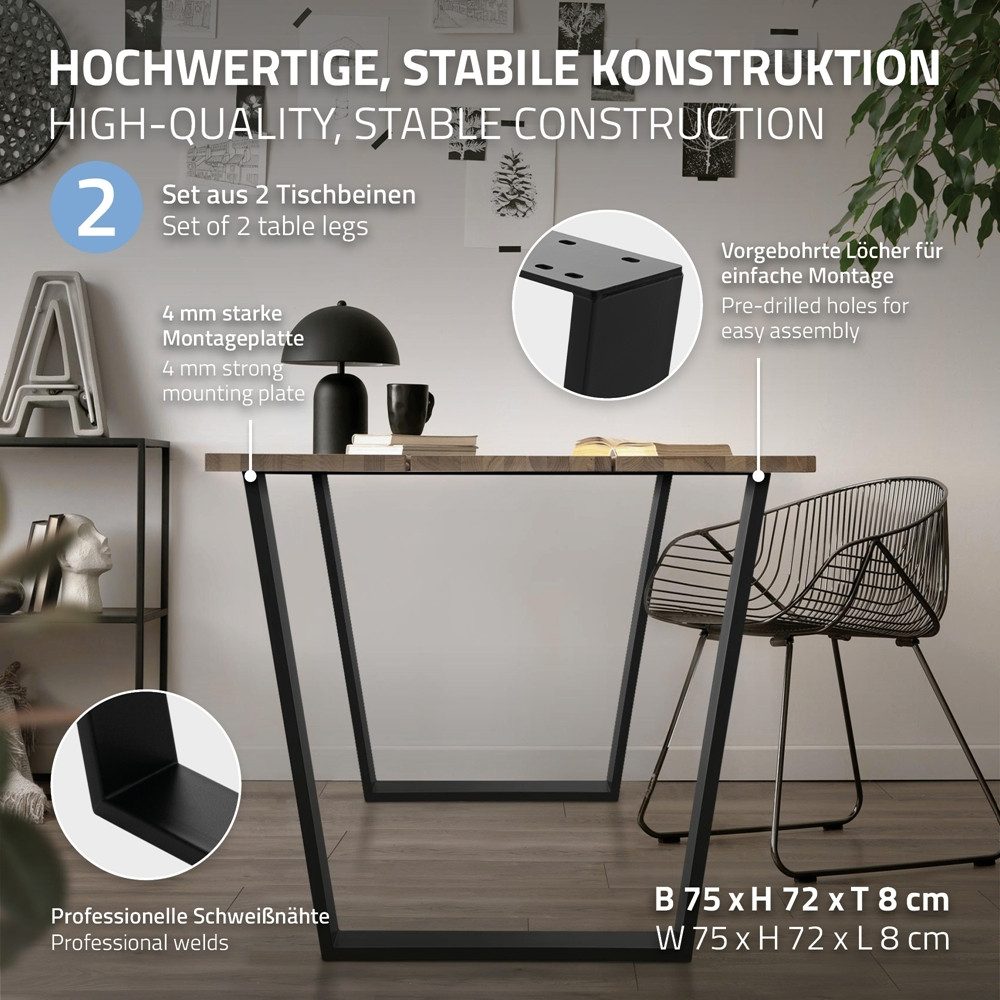 ML-DESIGN Tischbein 2x Tischkufen Trapez V-Form aus Stahl pulverbeschichtet Tischgestell, Tischkufen profil 8x2cm Industriedesign Metall Möbelfüße für Esstisch