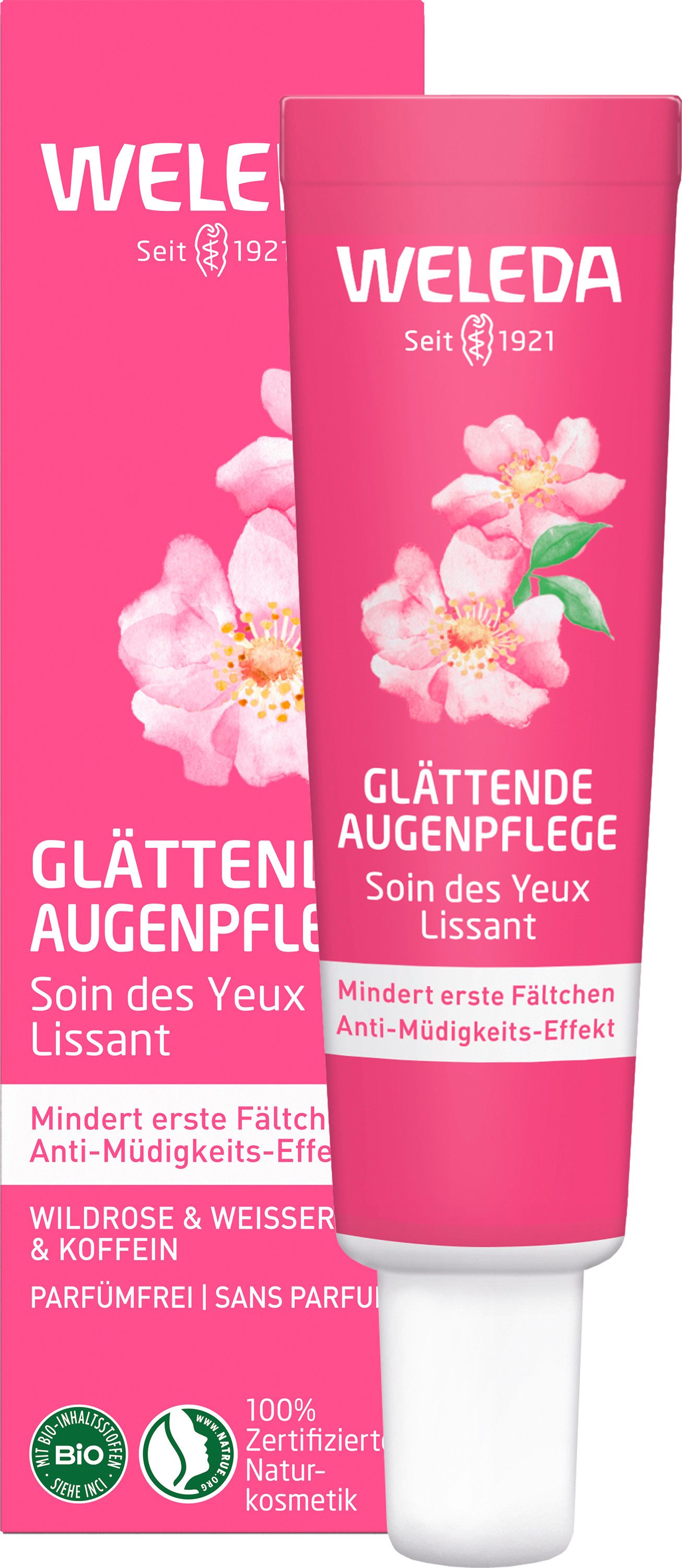 WELEDA Augencreme GLÄTTENDE AUGENPFLEGE WILDROSE & WEISSER TEE, Anti-Fatigue-Formel, mindert erste Fältchen