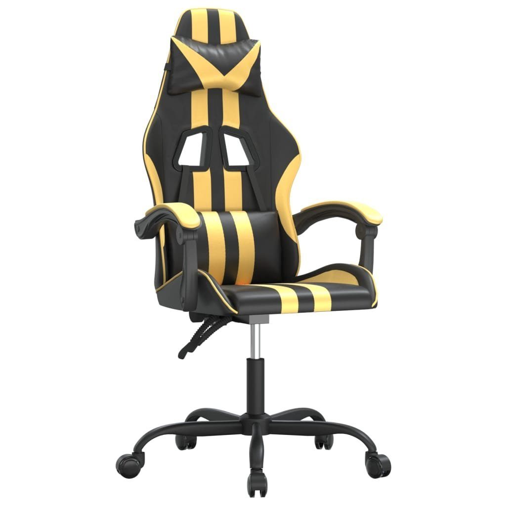 furnicato Gaming-Stuhl Schwarz und Gold 57,5 x 59,5 x (121-131) cm (1 St), Verstellbarer Spielstuhl mit Liegefunktion und 360-Grad-Drehfunktion