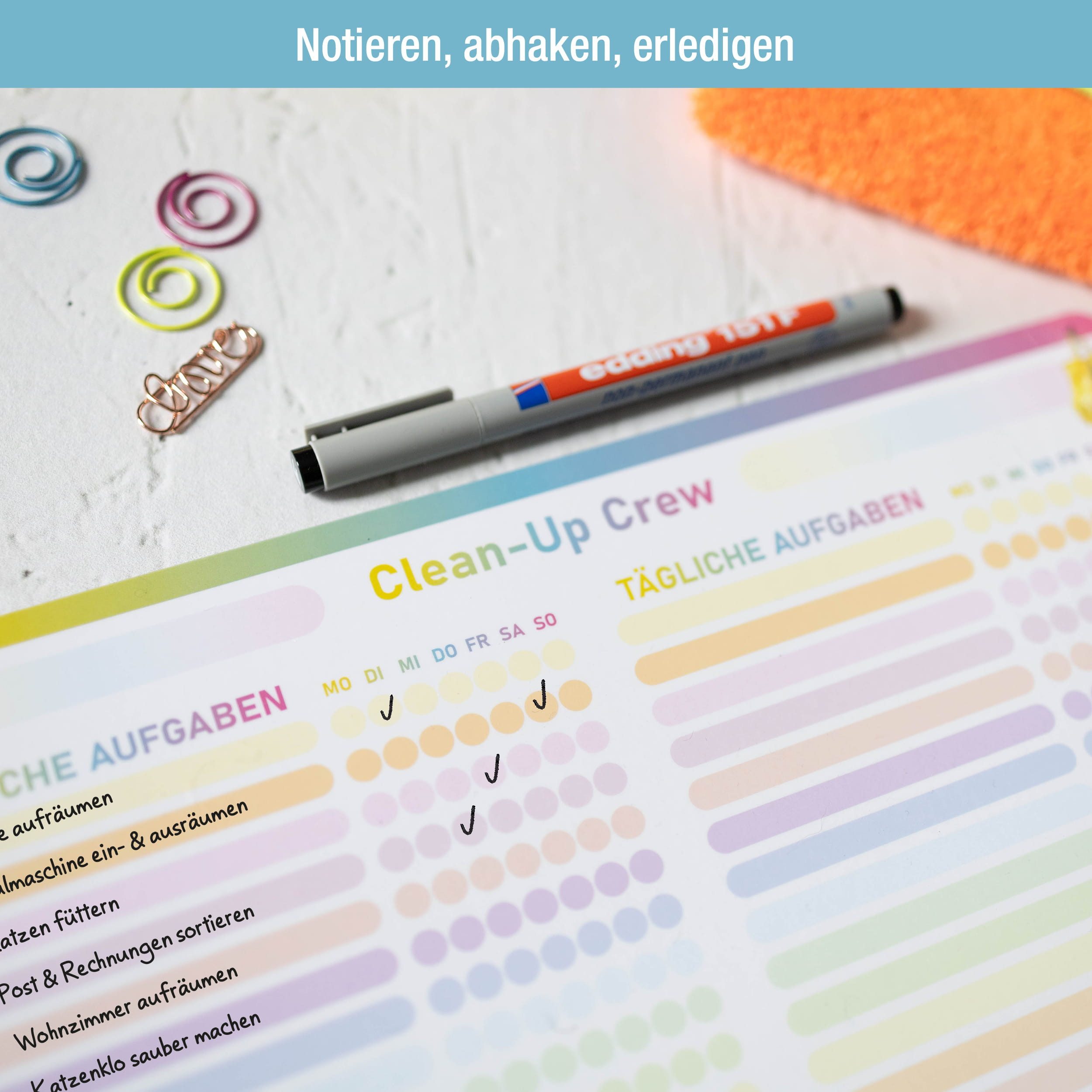 TOBJA Magnettafel Haushaltsplaner magnetisch 30x30 inkl. Stift, abwischbar, bunt, Putzplan für 2 Personen – Bild 3 von 5