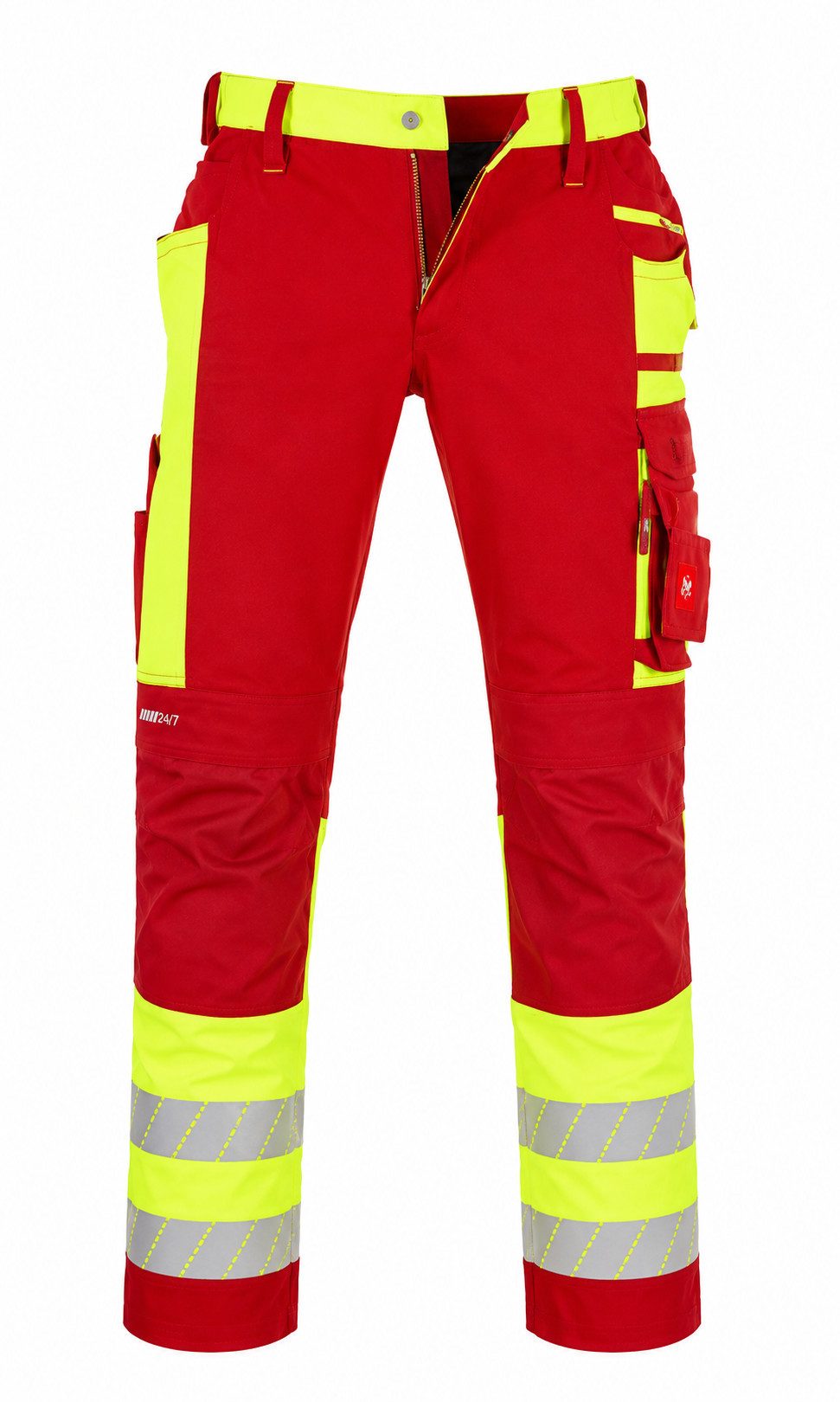Engelbert Strauss Arbeitsbundhose Warnschutz-Bundhose e.s.motion 24/7 Herren rot/warngelb hochwertige Reflexstreifen