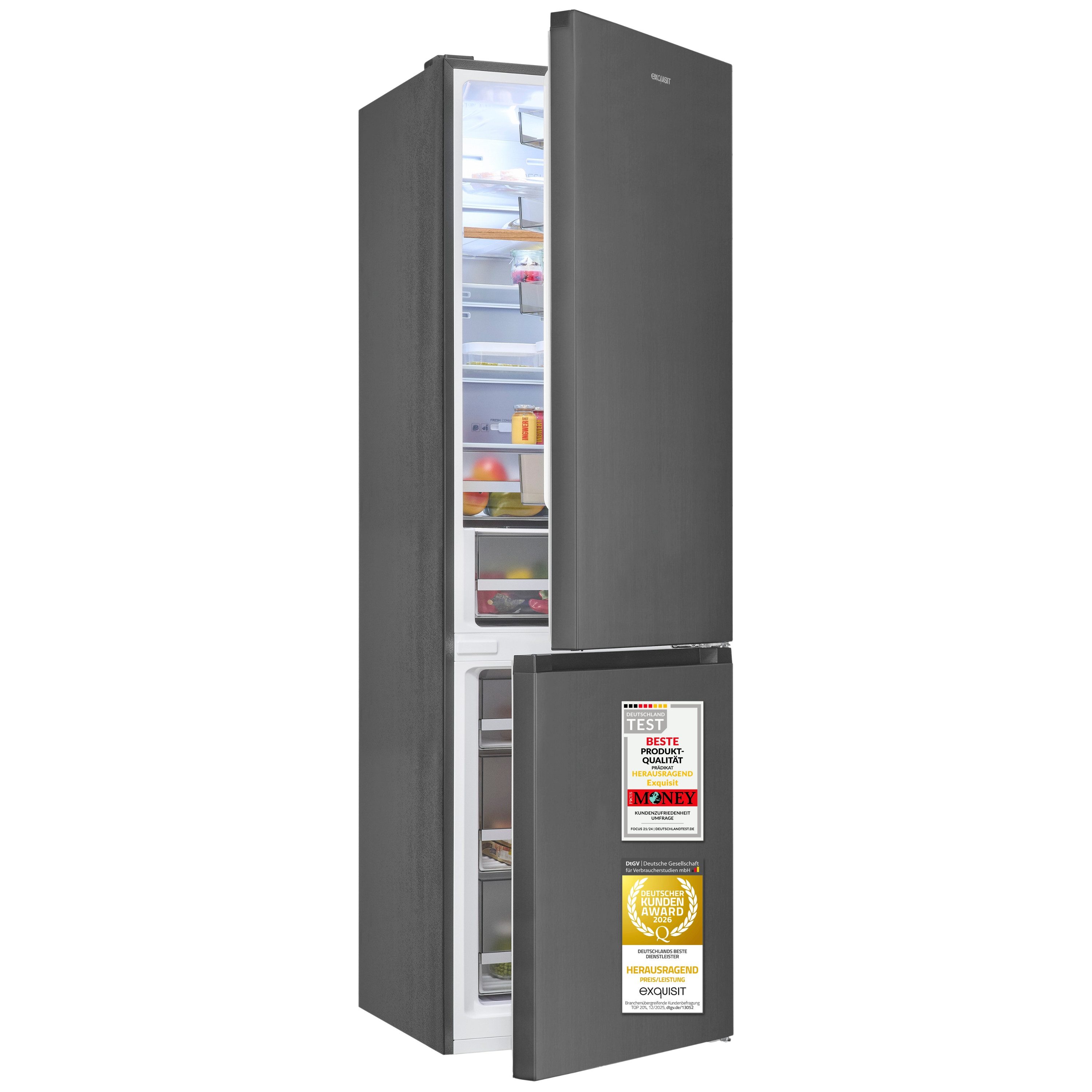 exquisit Kühl-/Gefrierkombination KGC5380-115-NF-040A, 200.5 cm hoch, 59,5 cm breit, 378 l Nutzinhalt gesamt, 4 Sternefach, Energieklasse A