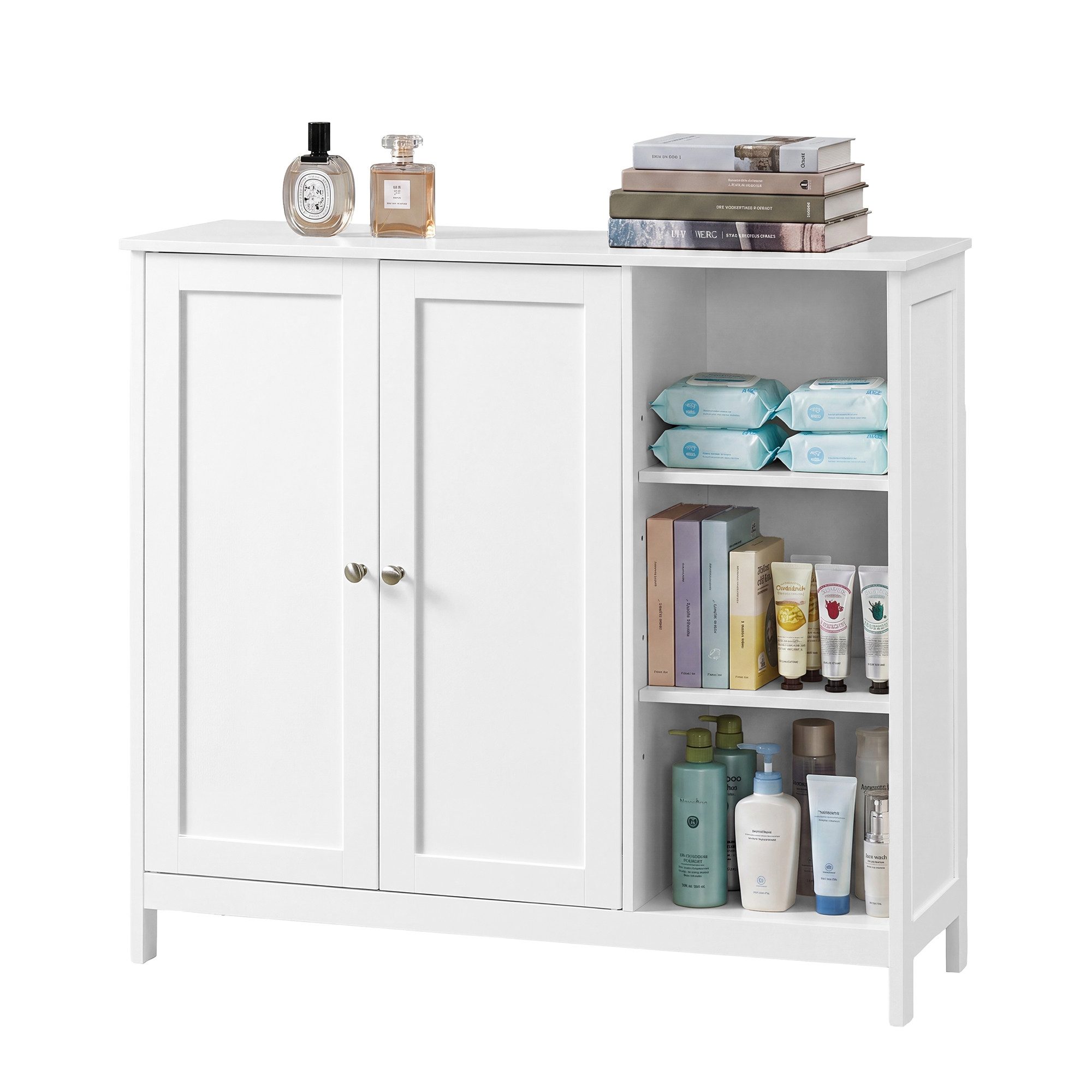 VASAGLE Waschbeckenunterschrank Badschrank aus MDF, Aufbewahrungsschrank, für Badezimmer mit 2 Türen und Offenen Fächern, 90 x 30 x 80 cm, 1 Stück