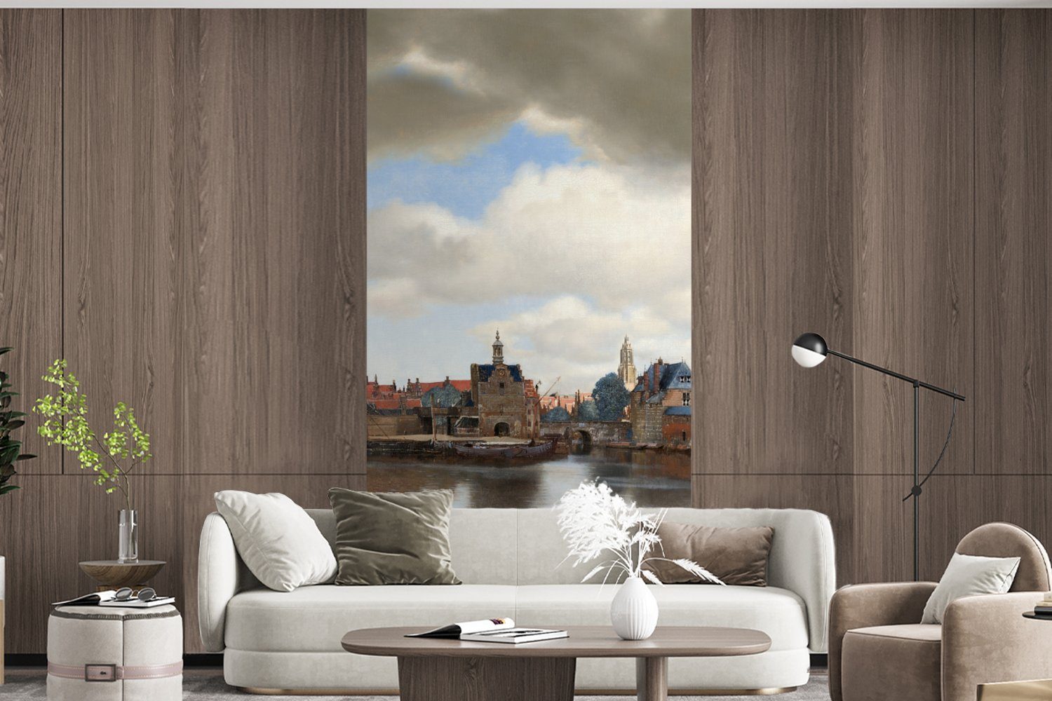 Matt, Vliestapete Schlafzimmer Delft St), Wohnzimmer für Fototapete Fototapete (2 MuchoWow Küche, Ansicht bedruckt, Gemälde Johannes von Vermeer, - von