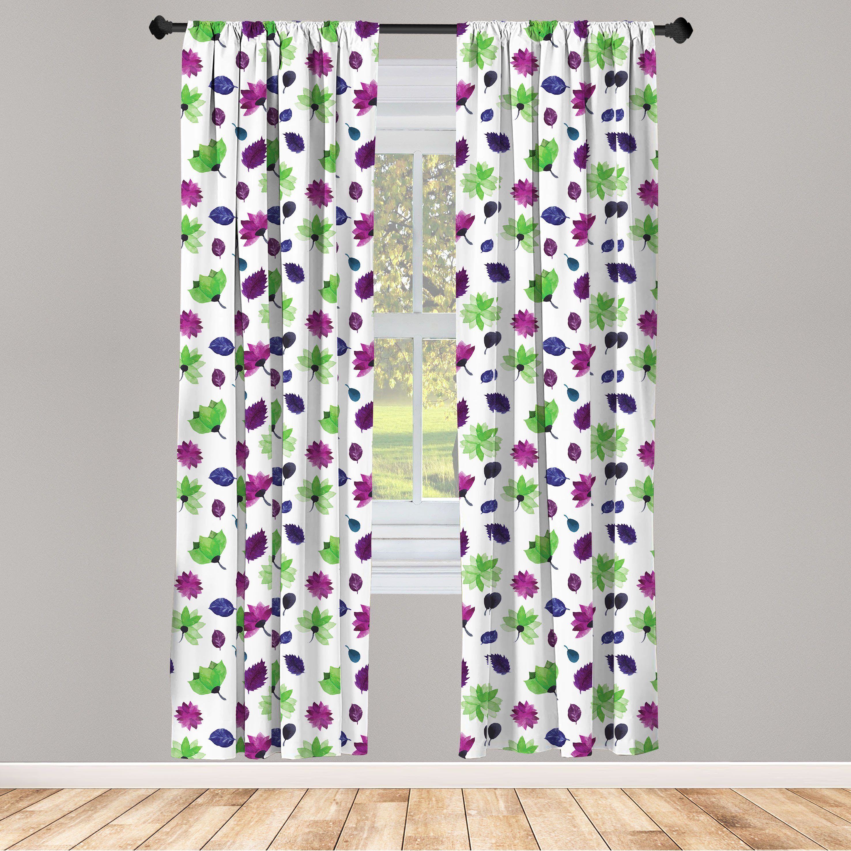 Gardine Vorhang für Wohnzimmer Schlafzimmer Dekor, Abakuhaus, Microfaser, Blumen Aquarell-Lilien | Fertiggardinen