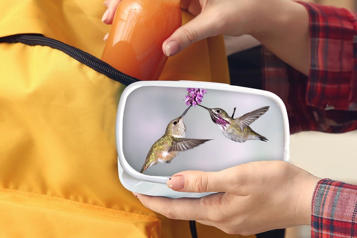 MuchoWow Lunchbox Kolibri - Kunststoff, Brotbox und weiß Brotdose, und (2-tlg), Kinder Blume - Jungs Erwachsene, Rosa, für Mädchen für