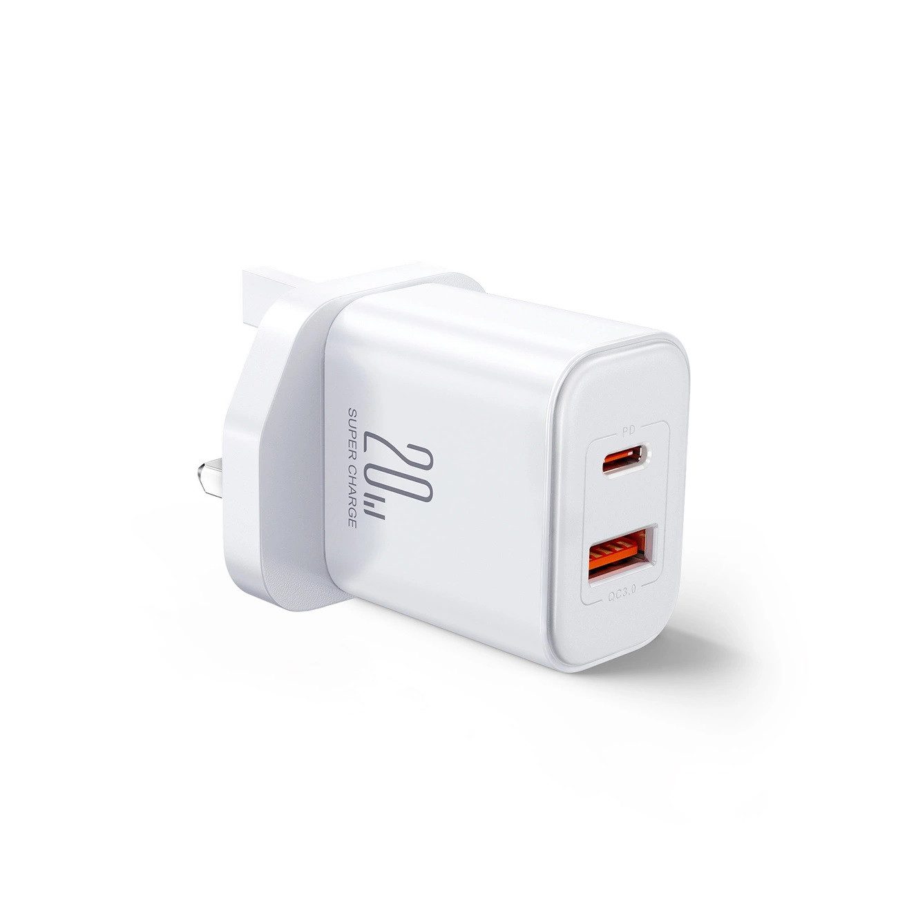 Wandladegerät UK FlashSeries JR-TCF05 20W USB-A USB-C Ladegerät – Weiß Smartphone-Ladegerät