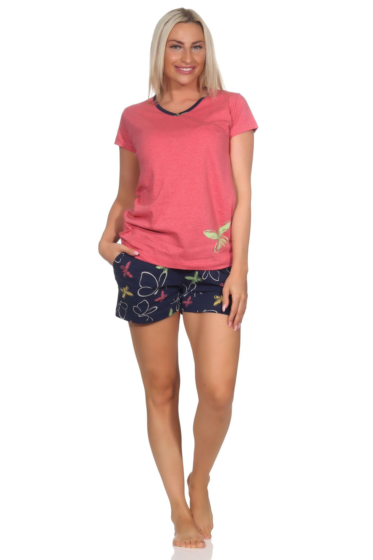 Normann Pyjama Damen Shorty Pyjama mit Schmetterling als Motiv - auch in Übergrößen