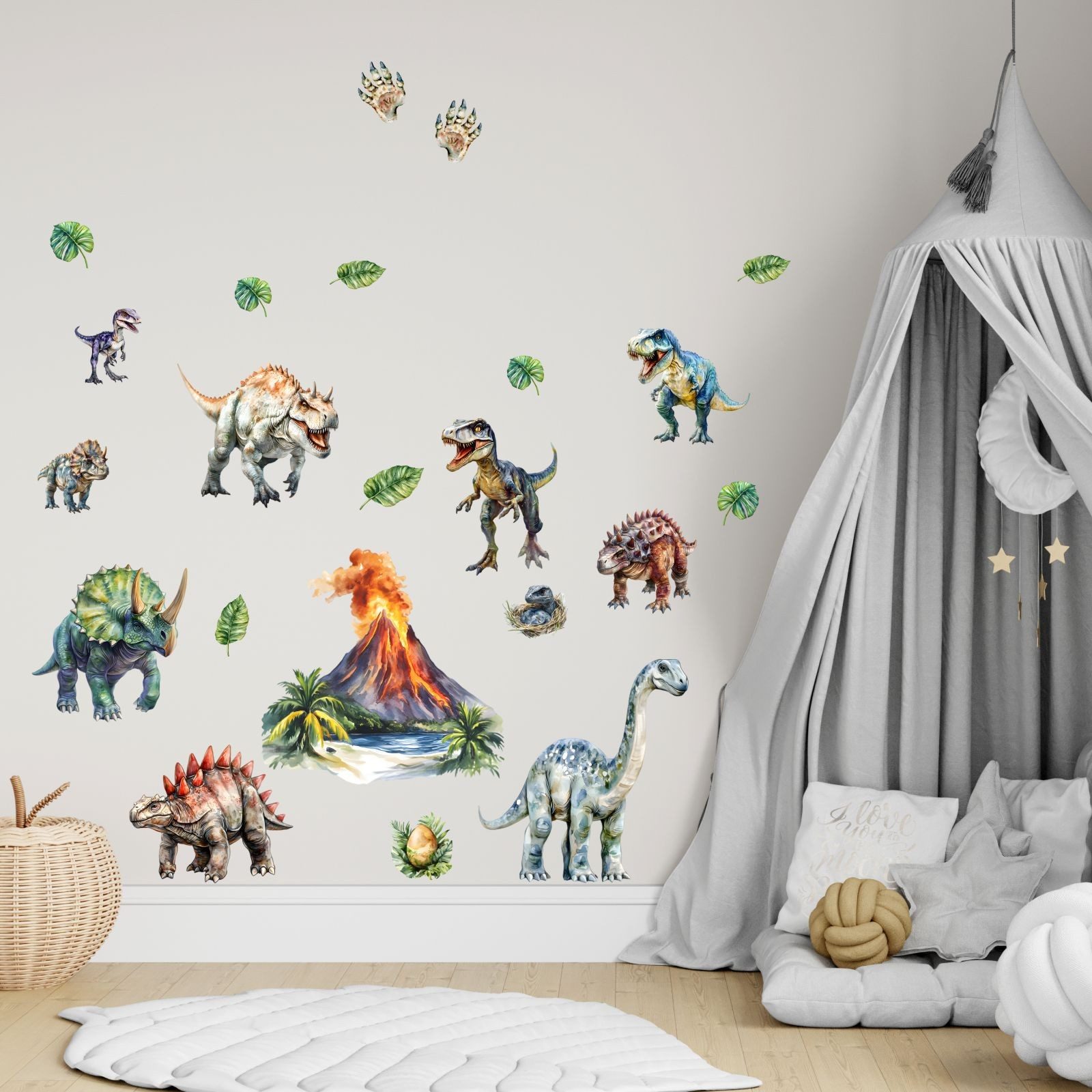 nikima Wandtattoo 257 Wandtattoo Dinosaurier mit Vulkan - Größe 750 x 420 mm (PVC-Folie), in 6 vers. Größen