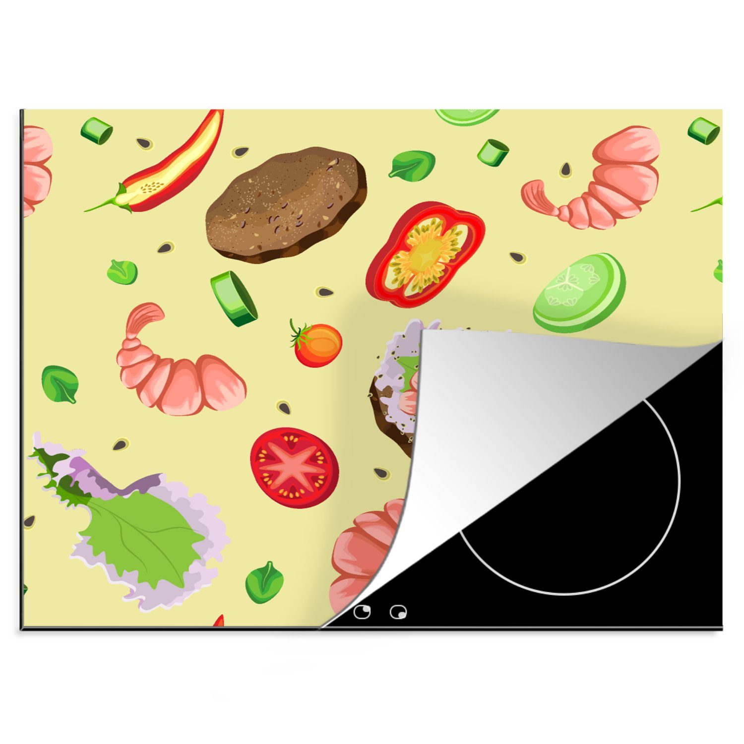 (1 - cm, nutzbar, Herdblende-/Abdeckplatte Gemüse, MuchoWow Mobile Ceranfeldabdeckung Muster Arbeitsfläche - 60x52 Vinyl, Lebensmittel tlg),
