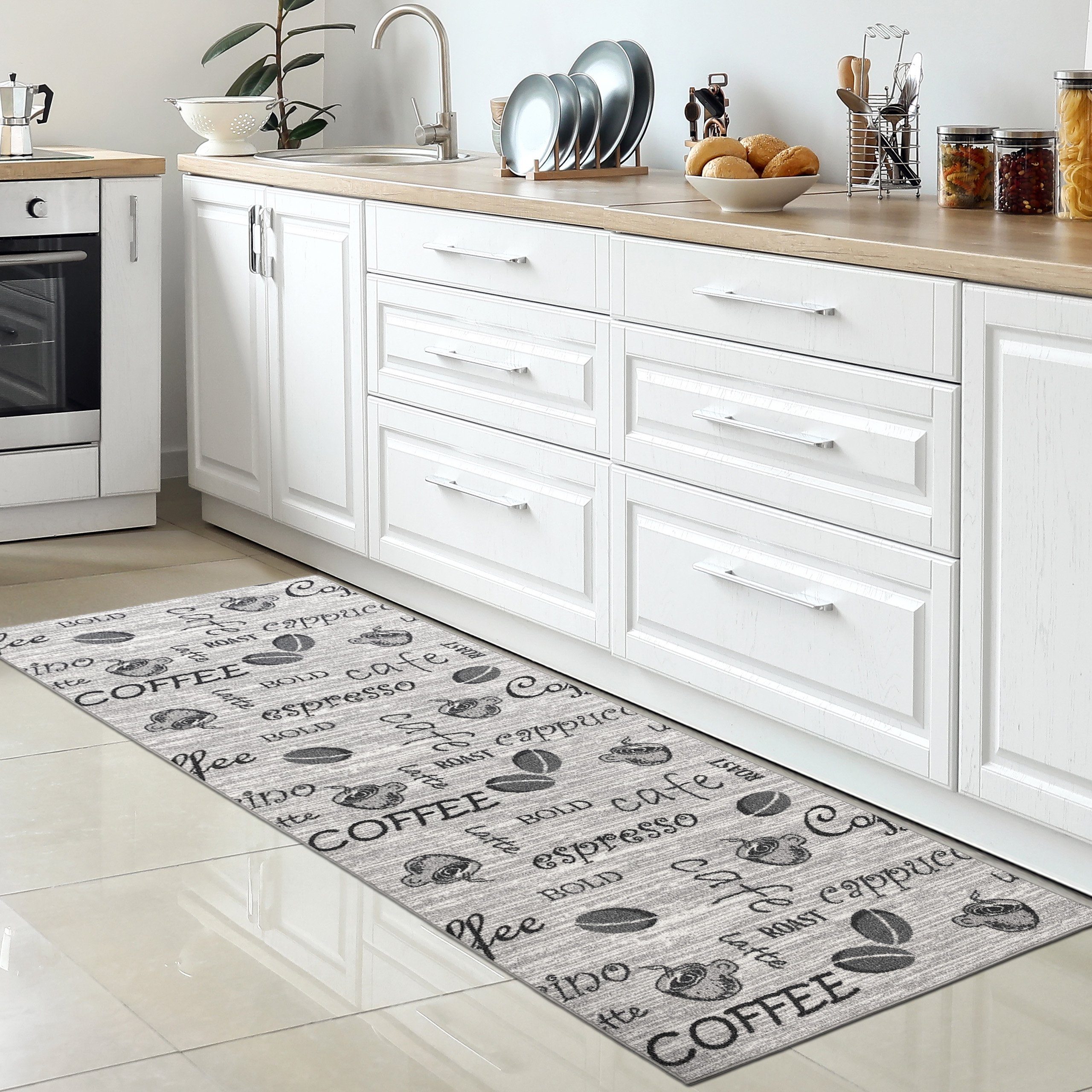 Carpetia Teppich Küchenläufer I Gelrücken I Schriftzug I grau, schwarz Küch günstig online kaufen