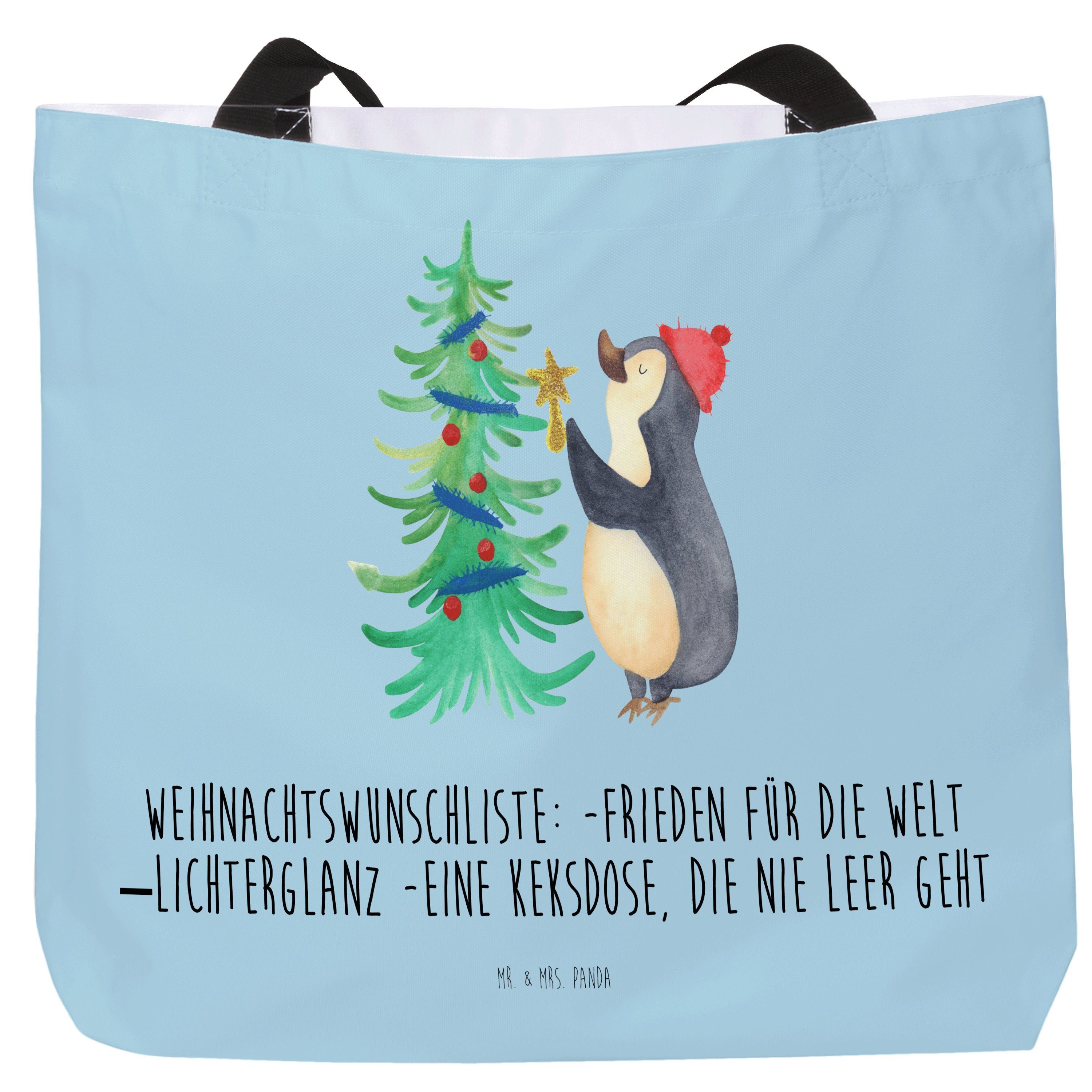 Mr. & Mrs. Panda Shopper Pinguin Weihnachtsbaum - Eisblau - Geschenk, Beutel, Strandtasche, Al (1-tlg)