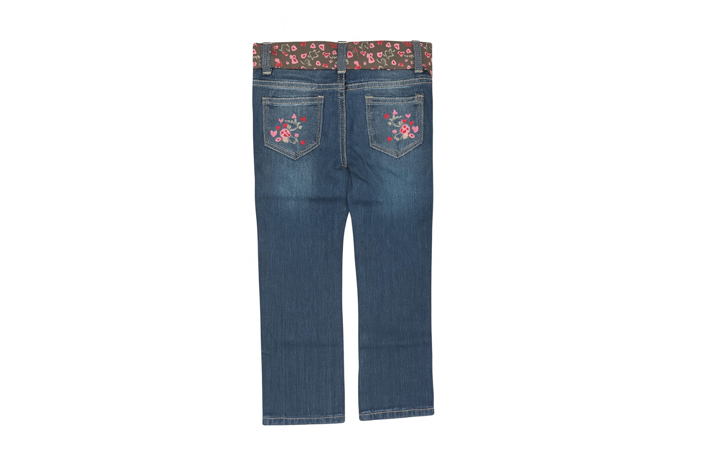 lupilu 5-Pocket-Jeans Mädchen Jeans Hose mit Innenprint Weitenverstellbar (Bekleidungsset, Jeans mit Bindegürtel) Nieten und Knöpfe mit Pilz-Prägung – Bild 4 von 4