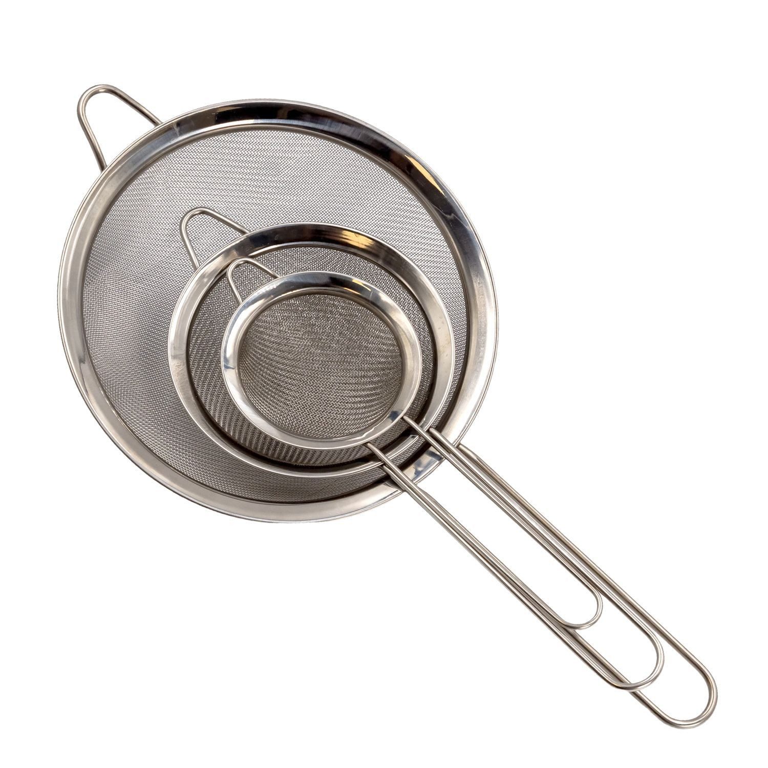 Intirilife Küchensieb, Edelstahl, (Set, 3-St., Set), Sieb Set Küche - 8 / 12 / 18 cm Durchmesser - Seiher aus Edelstahl