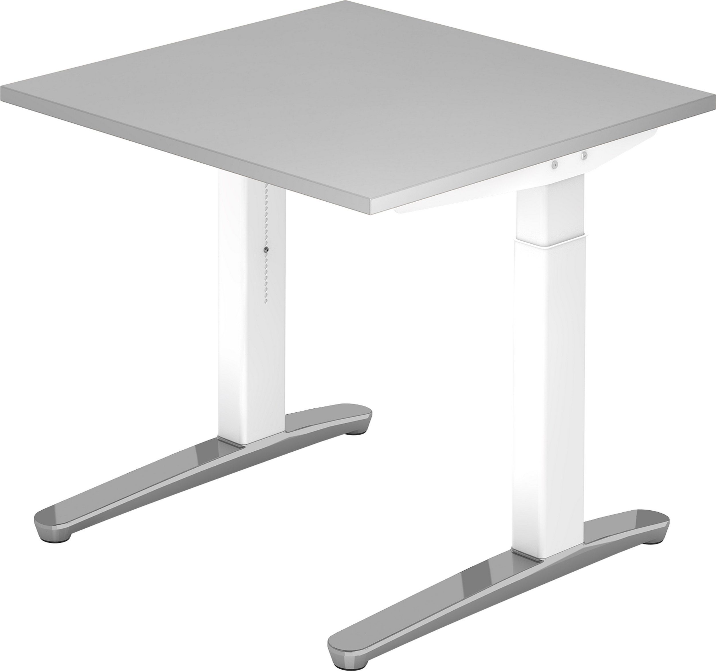 bümö Schreibtisch Schreibtisch Serie-XB, Quadrat: 80 x 80 cm - Dekor: Grau - Gestell: Weiß/Alu poliert