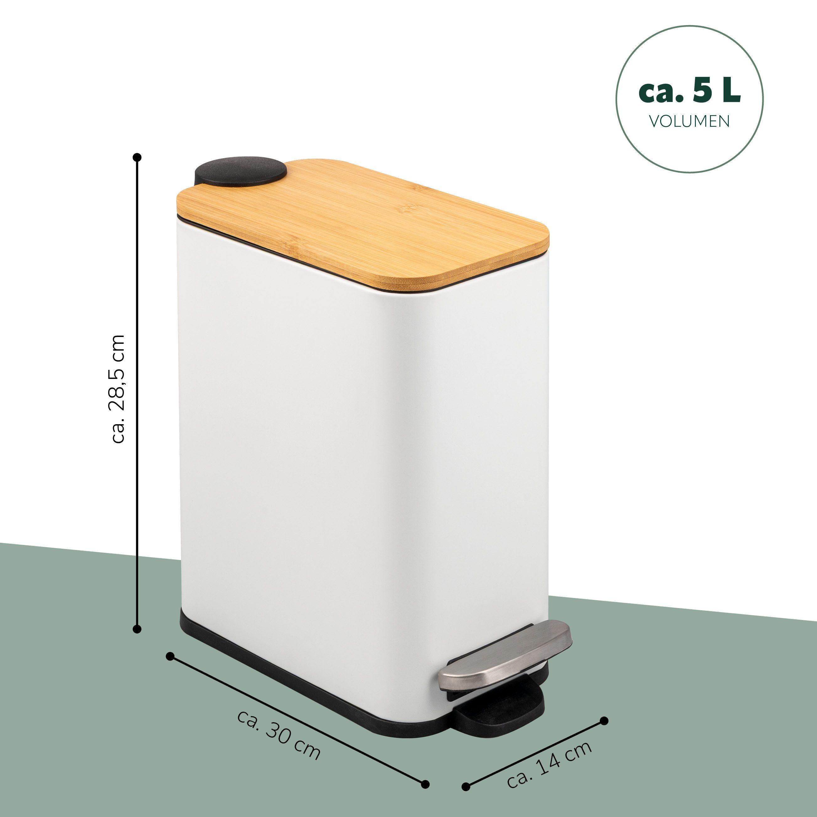 bremermann Kosmetikeimer mit Bambus-Deckel, Bad-Mülleimer mit Soft-Close, 5 l
