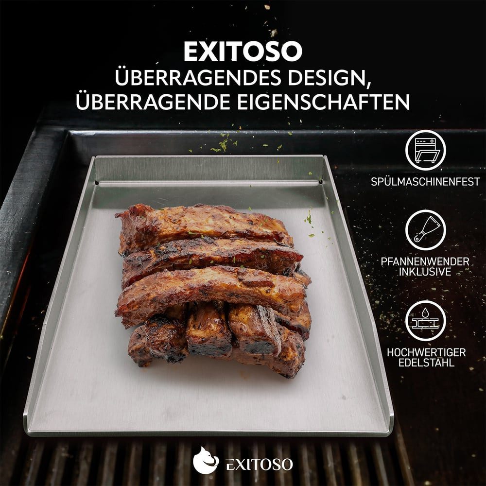 Exitoso Grillplatte Plancha Grillplatte spülmaschinenfest, Steak Gemüse Speisen gleichmäßig garen, rostfreies Edelstahl