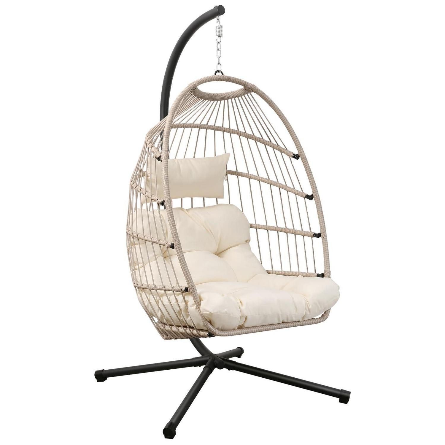 LuxusKollektion Hängesessel Eierstuhl Ständer faltbar Aprikosengrau Egg Chair mit Ständer
