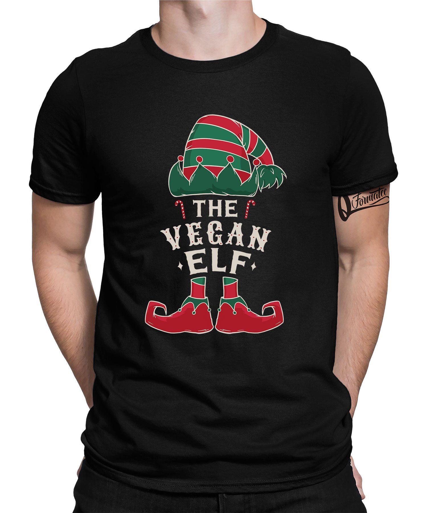Quattro Formatee Kurzarmshirt The Vegan Elf Weihnachten Geschenk (1-tlg) Veganer Herren