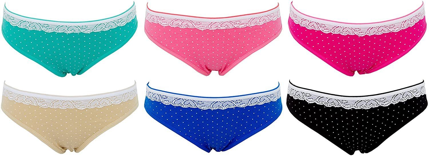 AvaMia Panty 6er Pack Pantys mit Spitze Uni Hotpants Hipster French Knickers Damen Teen 86815 (6er Set) 6er Pack Pantys mit Spitze Uni Hotpants Hipster French Knickers Damen Teen 86815