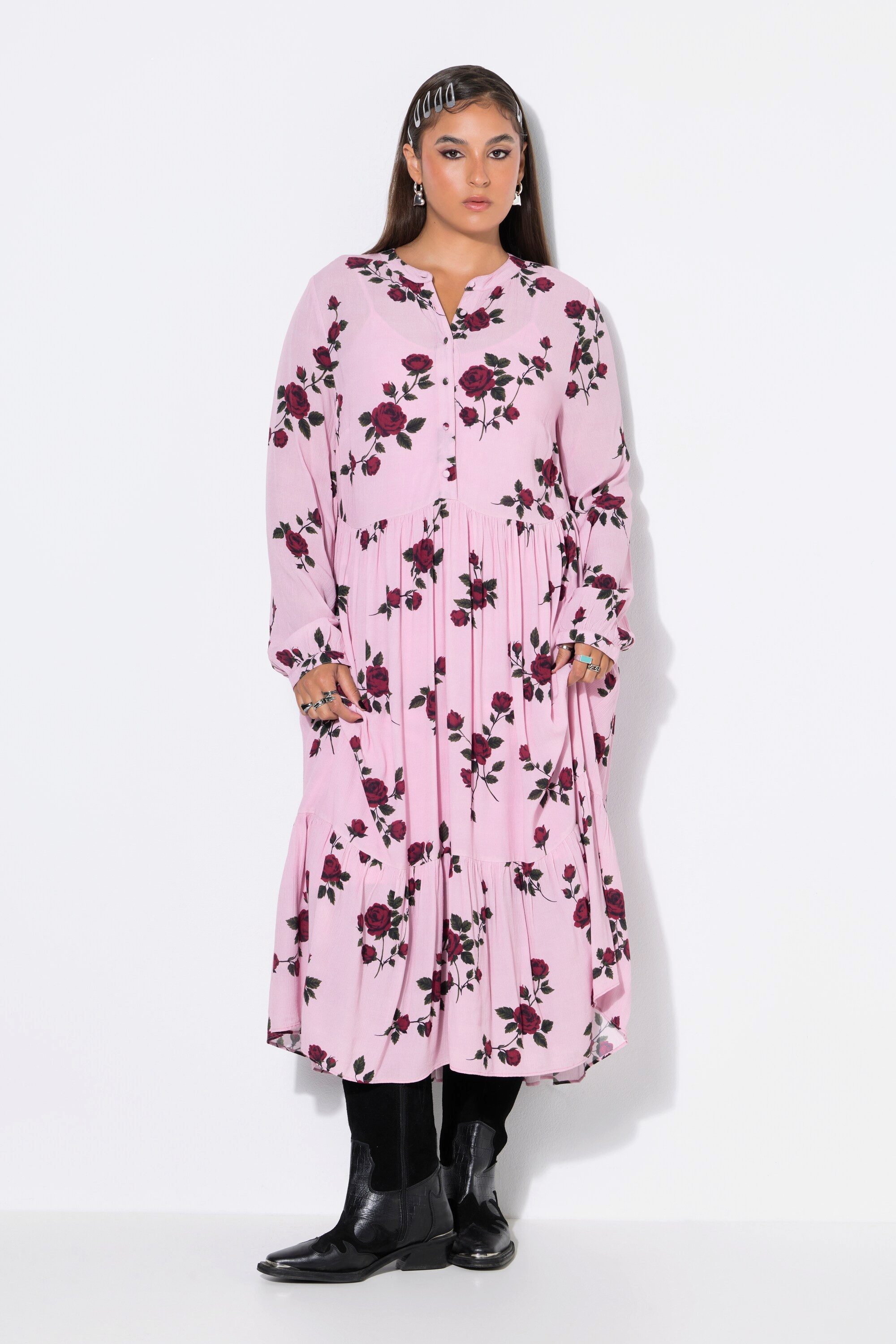 Studio Untold Midikleid Midikleid A-Line Rosenprint Volants weiter Langam