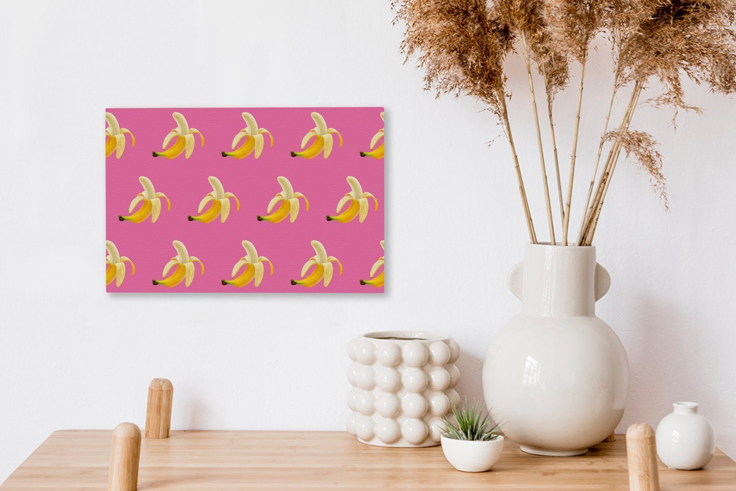 OneMillionCanvasses® Leinwandbild Banane - Muster (1 St), 30x20 Wandbild - cm Aufhängefertig, Rosa, Leinwandbilder, Wanddeko
