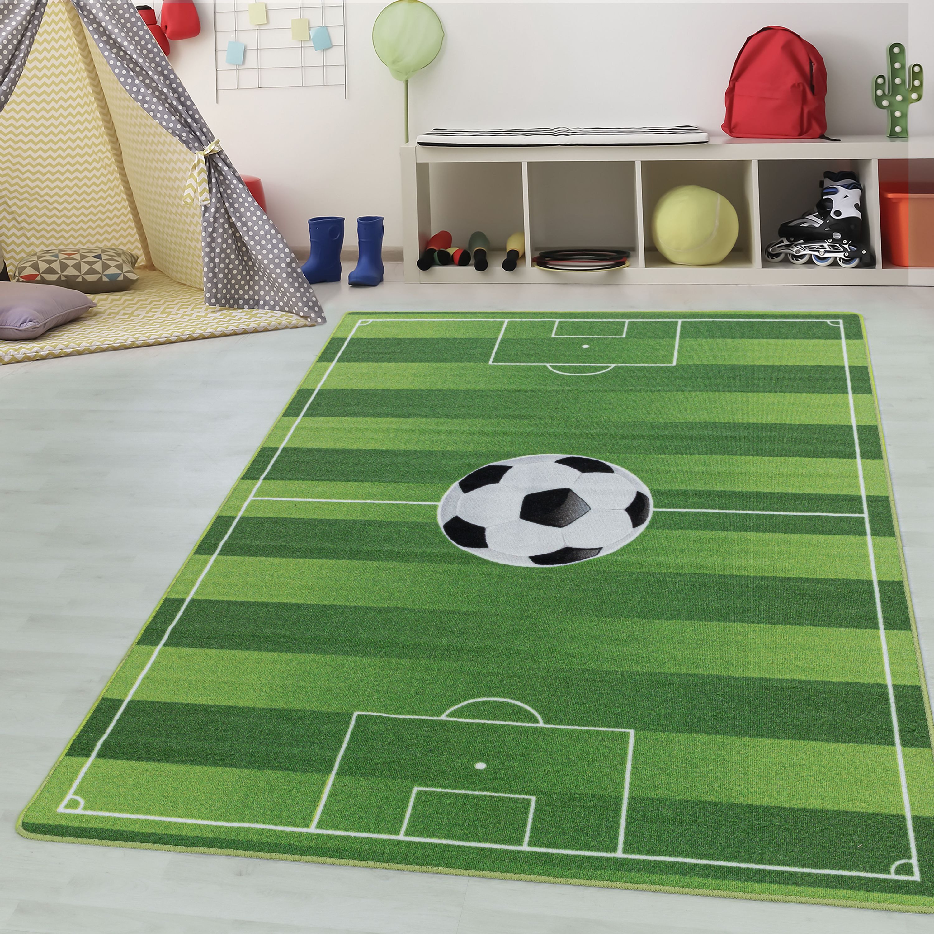 Teppium Teppich Fußballstadion, Rechteckig, Höhe: 7 mm, Kinderteppich Fußballstadion Teppich Kinderzimmer Rutschfest Waschbar