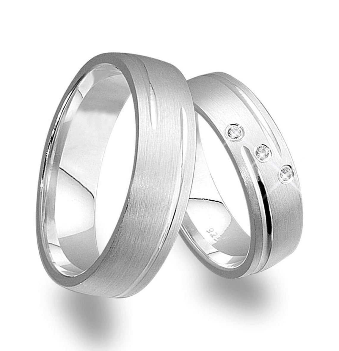 Trauringe123 Trauring Hochzeitsringe Verlobungsringe Trauringe Eheringe Partnerringe aus 925er Silber mit drei Zirkonien, J66