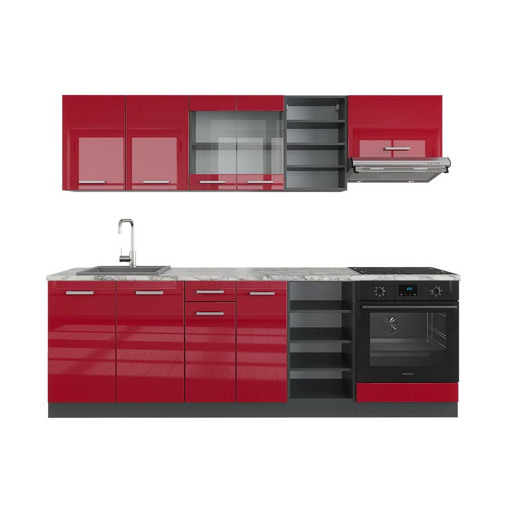 Vicco Küchenzeile R-Line, Bordeaux Hochglanz/Anthrazit, 240 günstig online kaufen