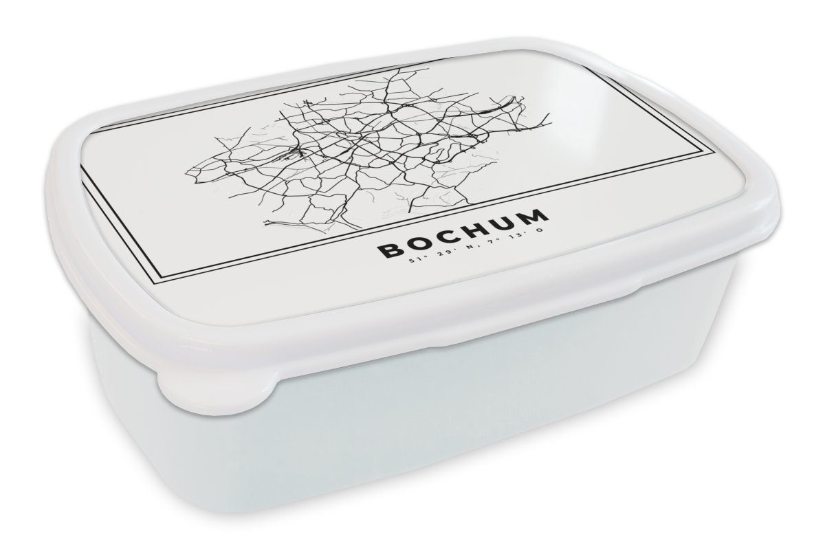 MuchoWow Lunchbox Deutschland - Bochum - Stadtplan - Karte - Schwarz-Weiß - Karte, Kunststoff, (2-tlg), Brotbox für Kinder und Erwachsene, Brotdose, für Jungs und Mädchen