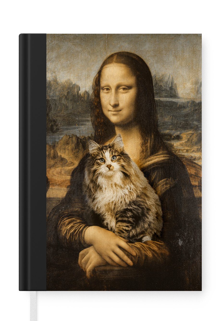 - Lisa - Kunstwerk 98 - Katze Journal, Mona Haushaltsbuch - da Notizbuch Seiten, A5, Alte, Vinci Vintage Leonardo Notizheft, MuchoWow Merkzettel, Tagebuch, -